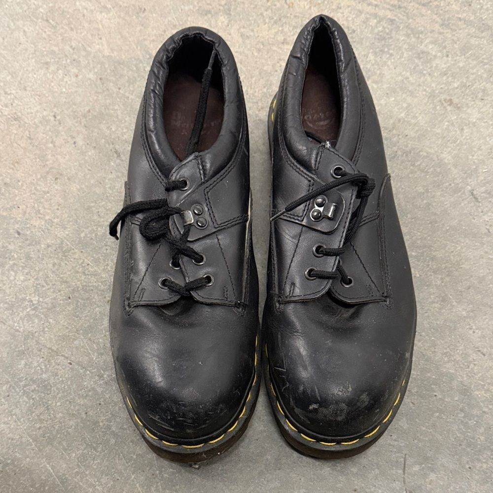 Dr. Martens vintage Black Leather Oxfords with Yellow Stitching